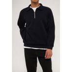 Ghassy Co. Erkek Polo Yaka Oversize Yarım Fermuarlı Sweatshirt LACİVERT L