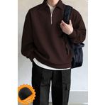 Ghassy Co. Erkek Polo Yaka Oversize Yarım Fermuarlı Sweatshirt - S - Kahve