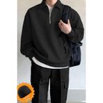 Ghassy Co. Erkek Polo Yaka Oversize Yarım Fermuarlı Sweatshirt SİYAH M