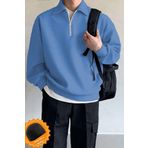 Ghassy Co. Erkek Polo Yaka Oversize Yarım Fermuarlı Sweatshirt - XL - Açık Mavi