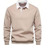 Ghassy Co. Erkek Retro Renk Bloklu Pamuklu Gömlek Yaka Sweatshirt - 2XL - Bej