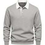 Ghassy Co. Erkek Retro Renk Bloklu Pamuklu Gömlek Yaka Sweatshirt - 2XL - Gri Melanj