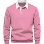 Ghassy Co. Erkek Retro Renk Bloklu Pamuklu Gömlek Yaka Sweatshirt - 2XL - Pembe