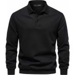 Ghassy Co. Erkek Retro Renk Bloklu Pamuklu Gömlek Yaka Sweatshirt - 2XL - Siyah - Siyah