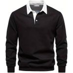Ghassy Co. Erkek Retro Renk Bloklu Pamuklu Gömlek Yaka Sweatshirt - 2XL - Siyah