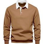 Ghassy Co. Erkek Retro Renk Bloklu Pamuklu Gömlek Yaka Sweatshirt - 2XL - Taba
