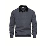 Ghassy Co. Erkek Retro Renk Bloklu Pamuklu Gömlek Yaka Sweatshirt ANTRASİT M