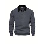 Ghassy Co. Erkek Retro Renk Bloklu Pamuklu Gömlek Yaka Sweatshirt ANTRASİT S