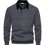 Ghassy Co. Erkek Retro Renk Bloklu Pamuklu Gömlek Yaka Sweatshirt - Antrasit