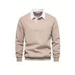 Ghassy Co. Erkek Retro Renk Bloklu Pamuklu Gömlek Yaka Sweatshirt BEJ XXL