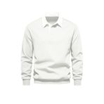Ghassy Co. Erkek Retro Renk Bloklu Pamuklu Gömlek Yaka Sweatshirt Beyaz Xxl