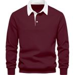 Ghassy Co. Erkek Retro Renk Bloklu Pamuklu Gömlek Yaka Sweatshirt - Bordo