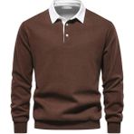 Ghassy Co. Erkek Retro Renk Bloklu Pamuklu Gömlek Yaka Sweatshirt - Kahve