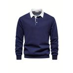Ghassy Co. Erkek Retro Renk Bloklu Pamuklu Gömlek Yaka Sweatshirt LACİVERT M