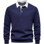 Ghassy Co. Erkek Retro Renk Bloklu Pamuklu Gömlek Yaka Sweatshirt - Lacivert