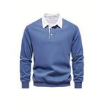 Ghassy Co. Erkek Retro Renk Bloklu Pamuklu Gömlek Yaka Sweatshirt MAVİ S
