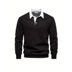 Ghassy Co. Erkek Retro Renk Bloklu Pamuklu Gömlek Yaka Sweatshirt SİYAH XXL
