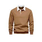 Ghassy Co. Erkek Retro Renk Bloklu Pamuklu Gömlek Yaka Sweatshirt TARÇIN 3XL