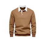 Ghassy Co. Erkek Retro Renk Bloklu Pamuklu Gömlek Yaka Sweatshirt TARÇIN XL