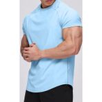 Ghassy Co. Erkek Running Sports Reglan Oval Kesim Penye T-Shirt - 3XL - Açık Mavi