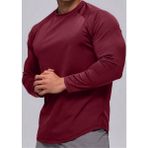 Ghassy Co. Erkek Running Sports Reglan Oval Kesim Uzun Kollu Pamuklu Penye T-Shirt - 2XL - Bordo