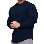 Ghassy Co. Erkek Running Sports Reglan Oval Kesim Uzun Kollu Pamuklu Penye T-shirt LACİVERT L