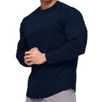 Ghassy Co. Erkek Running Sports Reglan Oval Kesim Uzun Kollu Pamuklu Penye T-shirt LACİVERT S