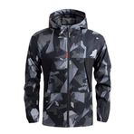 Ghassy Co. Erkek Su ve Rüzgar Geçirmez Göğüs Fermuar Gizli Cep Spor Yağmurluk FÜME XXL
