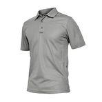 Ghassy Co. Erkek Taktik Polo Yaka Gömlek Hızlı Kuruma Nem Emici Performans Pique Jersey Golf T-shirt AÇIK GRİ L