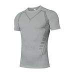 Ghassy Co. Erkek Ultra Esnek Koşu Egzersiz Hızlı Kuruma Nefes Alabilen Kısa Kollu Spor T-shirt AÇIK GRİ S