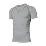 Ghassy Co. Erkek Ultra Esnek Koşu Egzersiz Hızlı Kuruma Nefes Alabilen Kısa Kollu Spor T-shirt AÇIK GRİ XXL