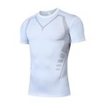 Ghassy Co. Erkek Ultra Esnek Koşu Egzersiz Hızlı Kuruma Nefes Alabilen Kısa Kollu Spor T-shirt BEYAZ XXL
