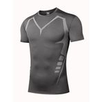 Ghassy Co. Erkek Ultra Esnek Koşu Egzersiz Hızlı Kuruma Nefes Alabilen Kısa Kollu Spor T-Shirt - L - Füme
