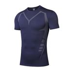 Ghassy Co. Erkek Ultra Esnek Koşu Egzersiz Hızlı Kuruma Nefes Alabilen Kısa Kollu Spor T-shirt LACİVERT XXL