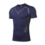 Ghassy Co. Erkek Ultra Esnek Koşu Egzersiz Hızlı Kuruma Nefes Alabilen Kısa Kollu Spor T-Shirt - XL - Lacivert