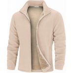 Ghassy Co. Erkek Ultra Isı Peluş Astarlı Cepli Tam Fermuarlı Polar Ceket - 2XL - Bej