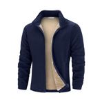 Ghassy Co. Erkek Ultra Isı Peluş Astarlı Cepli Tam Fermuarlı Polar Ceket - XL - Lacivert