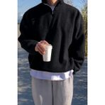 Ghassy Co. Erkek Ultra Isı Peluş Sherpa Oversize Yarım Metal Fermuar Lastik Ayarlı Polar Sweatshirt - Siyah