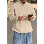 Ghassy Co. Erkek Ultra Isı Peluş Sherpa Oversize Yarım Metal Fermuar Lastik Ayarlı Polar Sweatshirt - XL - Taş