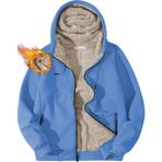 Ghassy Co. Erkek Ultra Termal Sherpa Astarlı Kapüşonlu Fermuarlı Cepli Kışlık Sweatshirt - Açık Mavi - XL