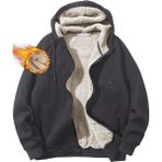 Ghassy Co. Erkek Ultra Termal Sherpa Astarlı Kapüşonlu Fermuarlı Cepli Kışlık Sweatshirt - Füme