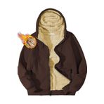 Ghassy Co. Erkek Ultra Termal Sherpa Astarlı Kapüşonlu Fermuarlı Cepli Kışlık Sweatshirt - Kahve - XL