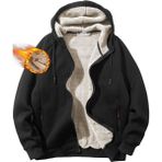 Ghassy Co. Erkek Ultra Termal Sherpa Astarlı Kapüşonlu Fermuarlı Cepli Kışlık Sweatshirt - Siyah - 2XL