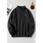 Ghassy Co. Erkek Yarım Fermuarlı Oversize Bel ve Kol Lastikli Içi Polarlı Sweatshirt - Siyah - XL