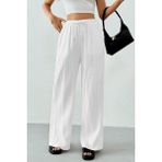 Ghassy Co. Kadın %100 Cotton Müslin Ultra Hafif Palazzo Model Geniş Paça Keten Karışım Pantolon - Beyaz