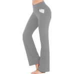 Ghassy Co. Kadın Bootcut Yüksek Bel Yoga Egzersiz 4 Cepli Karın Kontrolü Ispanyol Paça Tayt - XL - Açık Gri