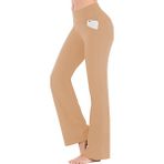 Ghassy Co. Kadın Bootcut Yüksek Bel Yoga Egzersiz 4 Cepli Karın Kontrolü Ispanyol Paça Tayt - XS - Bej