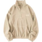 Ghassy Co. Kadın Kanguru Cepli Fermuarlı Polar Sweatshirt - Bej - XL