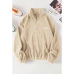 Ghassy Co. Kadın Kanguru Cepli Fermuarlı Polar Sweatshirt - Bej