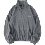 Ghassy Co. Kadın Kanguru Cepli Fermuarlı Polar Sweatshirt - Füme - XL